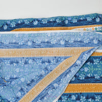 Blue + Golden Yellow Striped Floral Quilting Weight Woven Fabric - 44" x 108"
