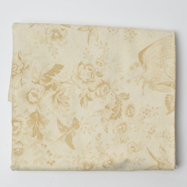 Tan Floral + Bird Toile Print Moda Quilting Weight Woven Fabric - 44" x 72"