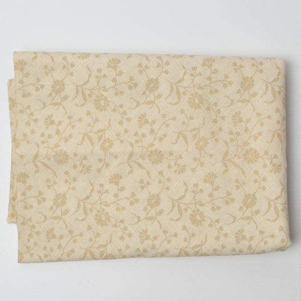 Light Tan Grid + Floral Quilting Weight Woven Fabric - 44" x 72"