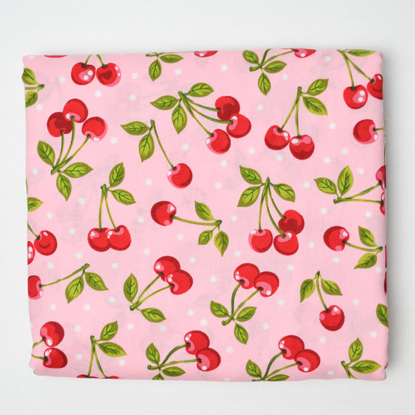 Pink Cherry Print Quilting Weight Woven Fabric - 44" x 94"