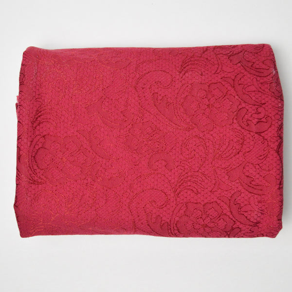 Red Floral Damask Woven Fabric with Two-Way Stretch - 57" x 72"