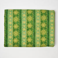 Green + Yellow Snowflake Print Quilting Weight Woven Fabric - 43" x 90"