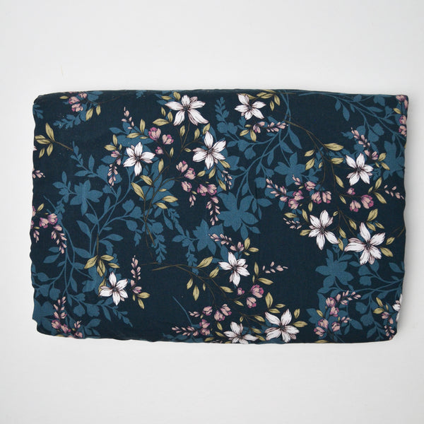 Navy + Light Pink Floral Flowy Woven Fabric - 54" x 144"