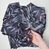 Black, Blue + Red Leaf Print Mesh Netting Fabric - 66" x 416"