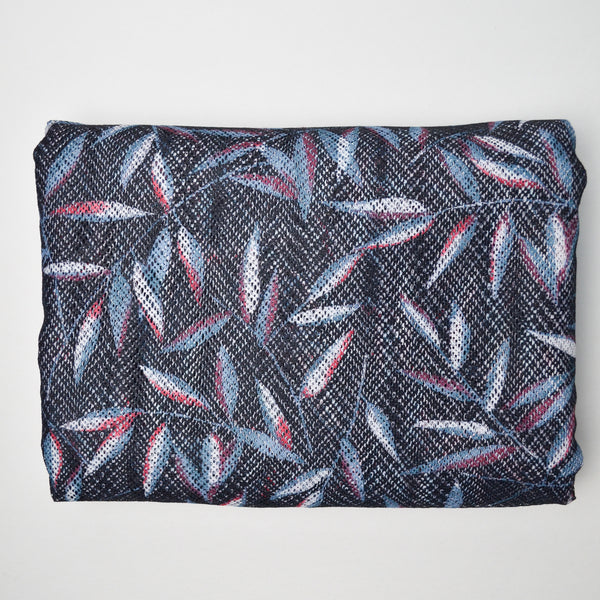 Black, Blue + Red Leaf Print Mesh Netting Fabric - 66" x 416"
