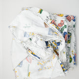 White + Bedtime Illustration Print Flannel Fabric - 45" x 176"