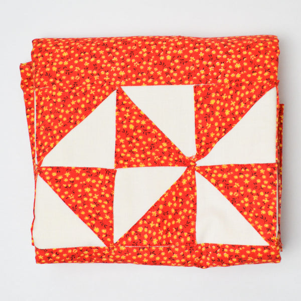 Red + Yellow Floral Pieced + Quilted Curtain - 32" x 58"