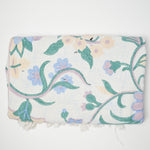 White + Pastel Floral Print Soft Woven Fabric with Fringe - 50" x 88"