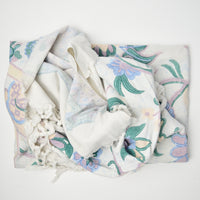 White + Pastel Floral Print Soft Woven Fabric with Fringe - 50" x 88"