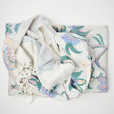 White + Pastel Floral Print Soft Woven Fabric with Fringe - 50" x 88"