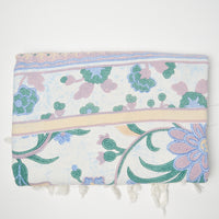 White + Pastel Floral Print Soft Woven Fabric with Fringe - 50" x 88"