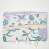 White + Pastel Floral Print Soft Woven Fabric with Fringe - 50" x 88"