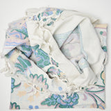 White + Pastel Floral Print Soft Woven Fabric with Fringe - 50" x 88"
