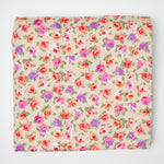 Beige, Pink + Purple Rose Print Quilting Weight Woven Fabric - 44" x 172"