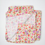 Beige, Pink + Purple Rose Print Quilting Weight Woven Fabric - 44" x 172"