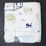 Cat + Garden Illustration Print Fleece Fabric - 30" x 96"