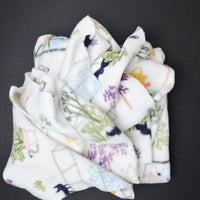 Cat + Garden Illustration Print Fleece Fabric - 30" x 96"