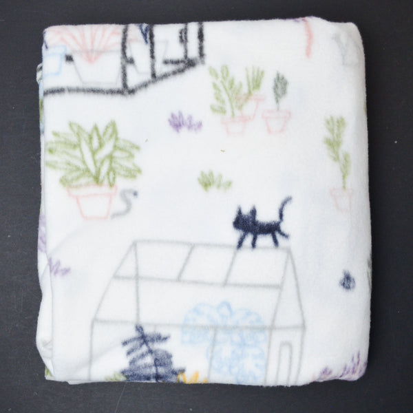 Cat + Garden Illustration Print Fleece Fabric - 30" x 96"