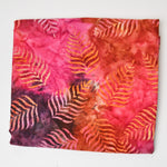 Pink, Purple + Orange Leaf Print Batik Quilting Weight Woven Fabric - 44" x 60"