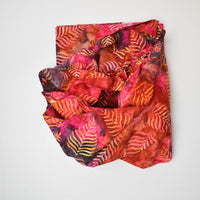 Pink, Purple + Orange Leaf Print Batik Quilting Weight Woven Fabric - 44" x 60"