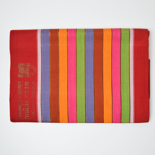 Red + Colorful and Metallic Stripes Woven Fabric - 39" x 64"