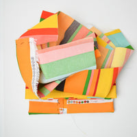Orange, Green + Colorful Stripes Scrappy Pieced Woven Fabric - 40" x 74"