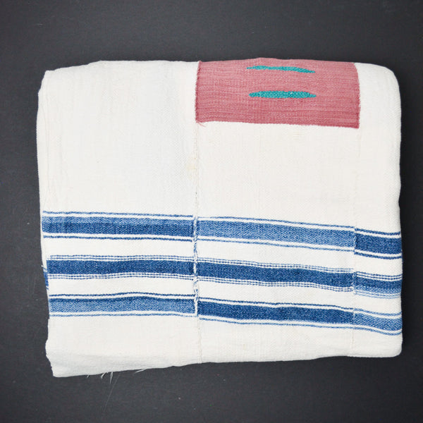 White + Multicolor Pieced Cotton Throw or Rug - 53" x 82"