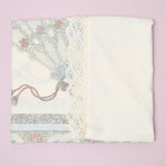 Off-White, Green + Pink Floral Print Lace Edge Tablecloth - 40" x 80"