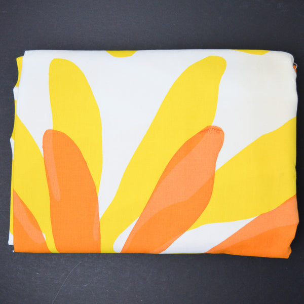 Orange, Yellow + White Large Floral Print Woven Canvas Fabric - 44" x 272"