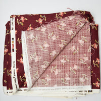 Maroon + Pink Floral Print Woven Upholstery Fabric - 50" x 208"