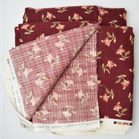 Maroon + Pink Floral Print Woven Upholstery Fabric - 50" x 248"