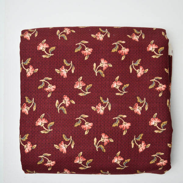 Maroon + Pink Floral Print Woven Upholstery Fabric - 50" x 248"