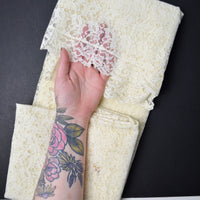 Off-White Floral Lace Tablecloth with Lace Edging (Some Stains) - 72" x 92"
