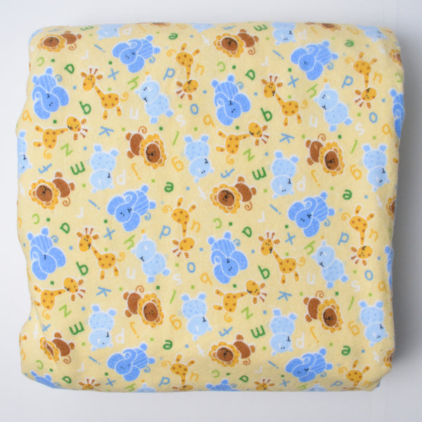 Light Yellow + Cartoon Animal Print Flannel Fabric - 41" x 168"