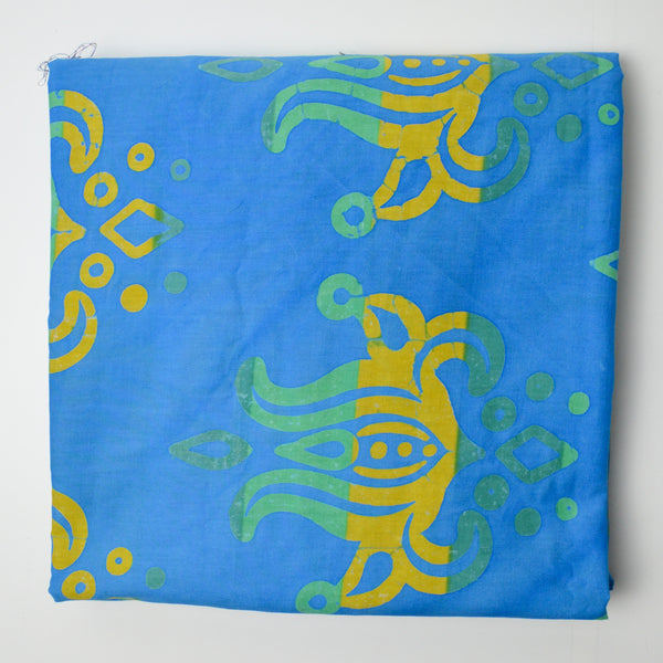 Blue, Green + Yellow Resist Dyed Woven Fabric - 44" x 176"
