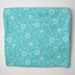 Teal + White Floral Printed Flannel Woven Fabric - 45" x 80"