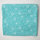Teal + White Floral Printed Flannel Woven Fabric - 45" x 80"