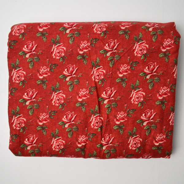 Red Rose Print Flannel Woven Fabric - 42" x 220"
