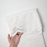White Floral Net Lace Tablecloth with Scalloped Edge - 52" x 72"