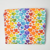 Rainbow Heart Print Flannel Woven Fabric - 44" x 86"