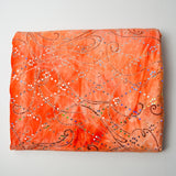 Orange Velvety Stretch Knit Fabric with Abstract Metallic Print + Sequins - 62" x 78"