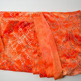 Orange Velvety Stretch Knit Fabric with Abstract Metallic Print + Sequins - 62" x 78"