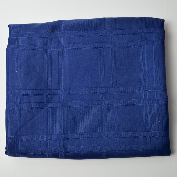 Navy Blue Windowpane Plaid Damask Polyester Fabric - 60" x 102"