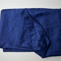 Navy Blue Windowpane Plaid Damask Polyester Fabric - 60" x 102"