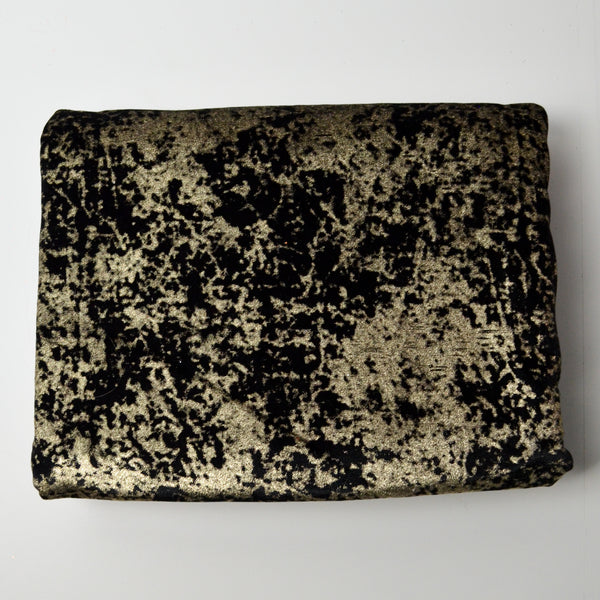 Black + Gold Metallic Burnout Velvet Knit Fabric - 66" x 124"