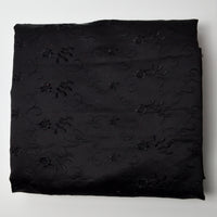 Black Satiny Woven Fabric with Black Floral Embroidery - 52" x 76"