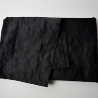 Black Satiny Woven Fabric with Black Floral Embroidery - 52" x 76"