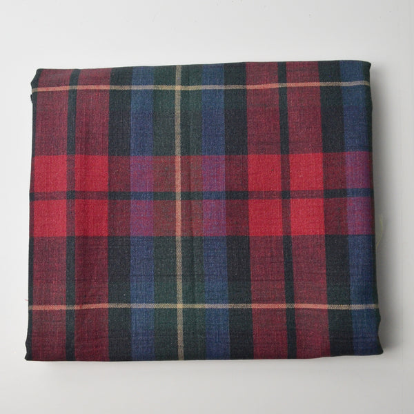 Red + Navy Blue Woven Plaid Fabric - 56" x 62"