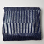 Blue + Silver Metallic Stripes Stretchy Rib Knit Fabric - 66" x 120"