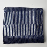 Blue + Silver Metallic Stripes Stretchy Rib Knit Fabric - 66" x 120"